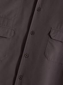 男士夏季短袖衬衫，新款立领休闲时尚多口袋纯色工作服衬衫