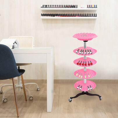 Expositor de esmaltes de uñas - Estante de pared metálico rosa para esmaltes de uñas, estantes flotantes sencillos, estante combinado para aceites esenciales y perfumes, para salón de uñas