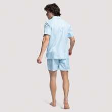 Short Sleeve Sky Stripe Cuban Shirt - Blue and White - View 2