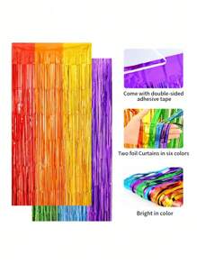 1 Set Of Colorful Rainbow Fringe Background Decoration, 1x2 Meter Rainbow Party Decoration, Metal Ribbon Decoration, Birthday Setup Party Supplies Background Decoration, Photo Booth Props, Suitable For Birthday Banquets, Pride Month Parties, Weddings, Engagements, Bridal Showers, Unicorn Themed Parties