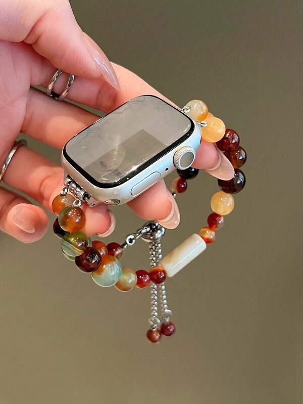 1 件女士银色串珠优雅链带，适用于 38/40/41/42/44/45/49/46mm Ultra2/Ultra/SE/10/9/8/7/6/5/4/3/2/1