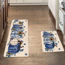 1/2 piezas Alfombras de piso de otoño y Acción de Gracias, alfombras de cocina con patrón clásico azul y blanco o patrón de calabaza, decoración de Acción de Gracias, adecuado para decoración de fiestas, baño, cocina y lavandería, uso en interiores y exteriores, decoración del hogar - Multicolor - Ver 14