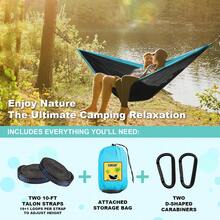 Hamaca de Camping Doble e Individual portátil con 2 Correas de árbol, Ideal para Senderismo, mochilero, Caza, al Aire última intervensión, Playa, Camping - Gris oscuro y azul cielo. - Ver 3