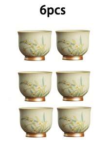 1pc/2pcs/4pcs Ru Kiln Magnolia Flower Tea Cups, Ceramic Material With Gold Rim Craftsmanship, Luxury Home Use Tea Cups, Entertaining Guests & Friends, Arabic Coffee Cup, Afternoon Tea Cup, Gift For Elders Back To School - Multicolor - View 17