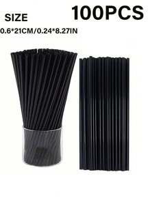 100/200/300pcs Thickened Durable Black Straws, Black Bendable Straws, Length 8.27inch/21cm, Coffee And Stirrers, Drink Accessories, Diameter 0.24inch/0.6cm, Suitable For Kitchen, Bar, Club, Drinks, Milk, Soda Water, Party, Restaurants And Home Use