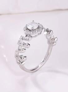 1 件时尚简约个性化四爪锆石宝石首饰戒指，适合女性日常或晚装，是情人节送给女友的理想礼物 - 銀色 - 查看 3