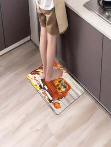1/2 piezas Carpa de cocina roja de camión con calabaza de otoño, alfombra de piso de la cocina de cosecha de Acción de Gracias y alfombra impermeable para la alfombra del pasillo de una cocina, cómoda y suave, área de pie, alfombrilla de puerta de granja, decoración de decoración para cocina