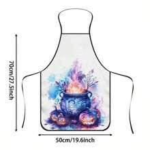 1pc Halloween Witch Cauldron Print Apron, Durable Polyester Material, Suitable For Cooking, Barbecue, Gardening, Painting, Manicure, Unisex, Indoor And Outdoor Use