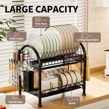1 件多功能碗碟干燥架，厨房碗碟干燥架，带切菜板架，双层设计，餐具架和用具收纳架，节省空间的厨房收纳和储存