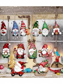 24 Stück Weihnachts-Wichtel Holz-Hängeornamente mit Schnüren, Holz-Hängedekoration für Weihnachtsbaum, Wichtel-Weihnachtsmann-Puppe Holz-Hängebasteleien, Wichtel-Elf Party-Zubehör