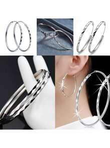 S925 Sterling Silver Ring Earrings Exaggerated Large Round Rhombus Pattern Ring Earrings Earrings Suitable For Valentine's Day Gift 6g/0.19oz