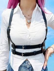 Leather Wide Belt,Punk Fashion Harness Belts, Accessories For Party Dating Leather Harness Belt For Women - Black - View 5