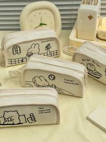 1 pieza Estuche de lápices de gran capacidad, su diseño de entrepiso proporciona suficiente espacio para guardar cómodamente toda la papelería, bolsa de estuche de lápiz con cremallera, papelerarr, Backcil P, bolso escolar