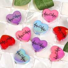 10 Pcs Electrocardiograms Designed Printed Heart-Shaped Beads - Creative DIY Fountain Pens, Pendant Beads, Bracelets, Necklaces, Keychains, Earrings, Craft Items, The Perfect Valentine's Day Gift - Mixed Colors - View 5