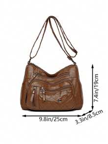 新款多功能中年女性手提包、妈妈包、婆婆包，柔软皮革质感单肩斜挎包 - 棕色 - 查看 5