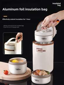 5件套304L不锈钢保温饭盒带储物袋和餐具，便携式双层密封便当盒，适用于办公室、学校