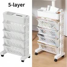 Lislark 1pc Mobile Bookshelf With Wheel, Book Trolley, Paper Organizer, Rolling Storage Cart, Large Capacity Book Rack Magazine Cart Movable Storage Bookcase With 5/6 Layers For Home, Classroom, School, Office, Dorm, White, Utility Racks - White - View 6