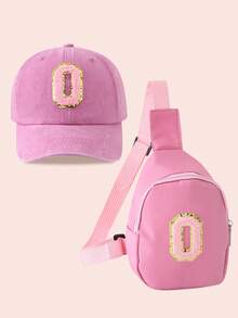 2pcs/Set Girls' Pink Baseball Cap With 26 Letter Truck Cap & Mini Backpack Set, Lightweight Portable Coin Purse, Suitable For Daily Outdoor Sun Protection