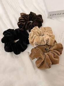 1个/4个装女士纯色天鹅绒发圈，高端4.52英寸/11.5厘米荷叶边发绳，适合日常、通勤、上学、派对、度假、送礼，也适合洗头/洗脸/洗澡，黑色/白色/咖啡色/香槟色可选，发圈，发绳，洗脸发饰，马尾辫发饰