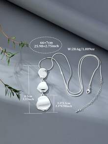 1 pieza Collar con colgante de cadena metálica plana de zinc, adecuado para mujeres como accesorio de joyería de desgaste diario, regalo - Plateado - Ver 4