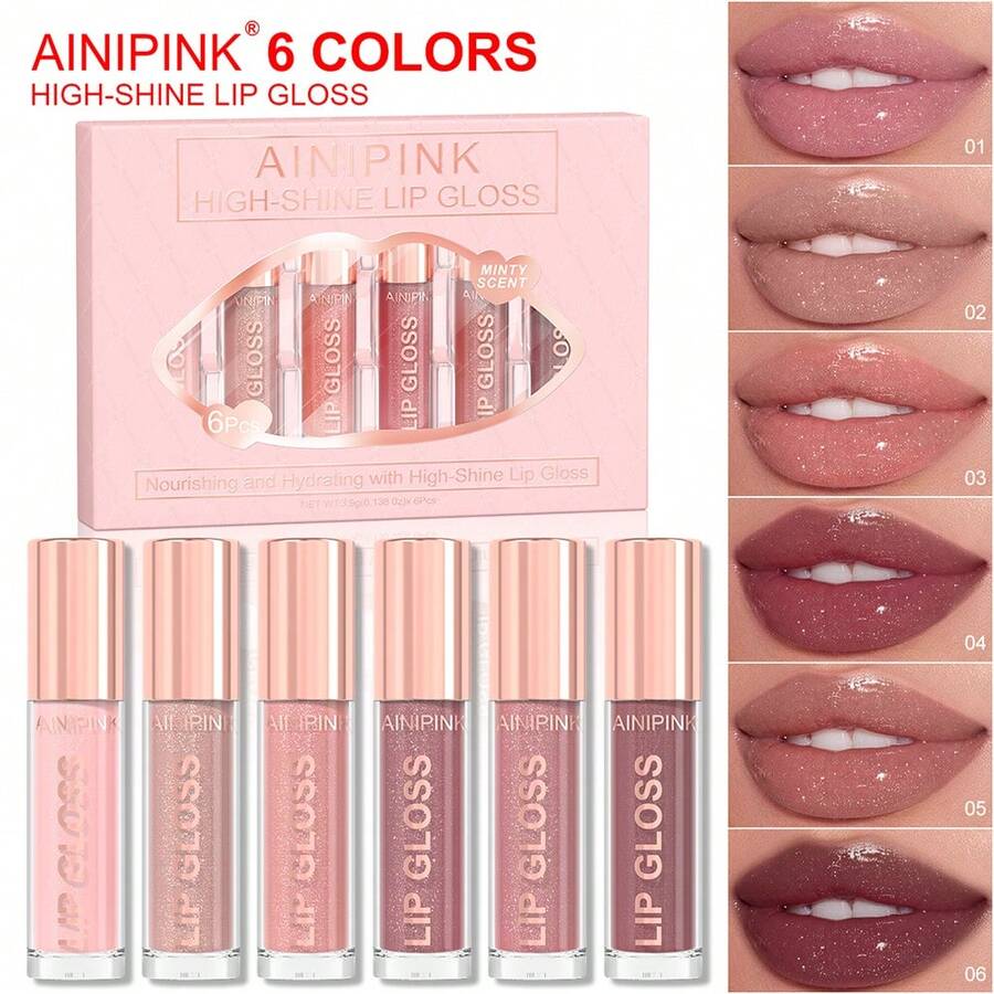 6pcs Pearlescent Lipstick, Easy To Color, Shimmer Lip Gloss, Waterproof, Sweat-Proof, Non-Stick To Cup, Non-Fading, Long-Lasting, Exquisite, Suitable For Gifts, Festival Makeup, And Performance Makeup - Nhiều màu - Xem 1