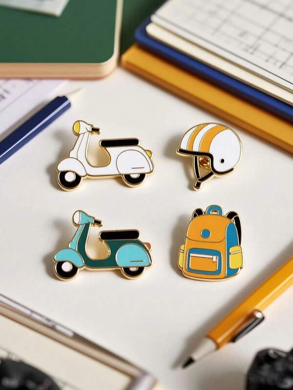 Youth Campus Style Brooch Cute Cartoon Motorcycle Helmet Backpack Brooch Set Enamel Badge Accessories Back To School Season Gift Back To School Ins Style Accessories Office Accessories Shirts Jacket Jewelry Christmas Halloween