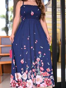 Women's Long Lastex Dress With Tie Straps - 青碧色 - 查看 2