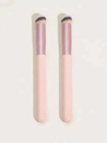 2件套木质专业可爱化妆刷套装，面部刷具，女士礼物，包含粉底刷、遮瑕刷、腮红刷、修容刷、古铜粉刷、散粉刷 - 西瓜粉 - 查看 2