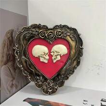 1 Piece Gothic Skull Statue With Ornate Gold Frame - Heart Shaped Resin Decorations For Home, Bar And Cabinet Displays, Halloween, Valentine's Day, Christmas - No Power Required, Intricate Carving And Rose Pattern, Bar Decor | Gothic Aesthetic | Resin Sculpture, Gothic Home Decor Halloween Decor Room Decor Fall Decor Autumn Decor - Multicolor - View 2