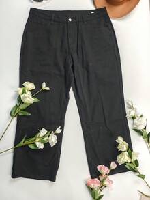 大码女式街头风阔腿裤，适合日常通勤和返校穿着，春夏黑色 - 黑色 - 查看 8