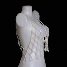 1件甜美女孩时尚仿珍珠吊带简约少女短款上衣 - 白色 - 查看 5