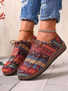 1 Pair Random Floral Print Bohemian Casual Slip-On Shoes, Outdoor Sport Flat Loafers, Spring/Autumn - Multicolor - View 2