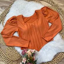 Blusa cropped feminino manga longa plus GG suplex 46 a 50 morcego - Laranja - Visão 2