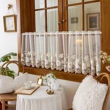 1pc Pastoral Delicate Floral Embroidery Sheer Summer Small Window Curtain, Rod Pocket Design, Suitable For Living Room, Bedroom, Balcony, Kitchen, Window Decor - White - View 10
