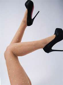 1pair New Sexy Colorful Crystal Rhinestone Fishnet Pantyhose, Shiny Glitter Hollow Tights, Nightclub Style Christmas Gift - Multicolor - View 5