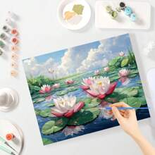 1 Stück Malset zum Malen nach Zahlen für Erwachsene, Acrylfarbe auf Leinwand, Lotus Teich Bild nach Zahlen Starterset für Heimdekoration, 40x50cm/16x20 Zoll ohne Rahmen