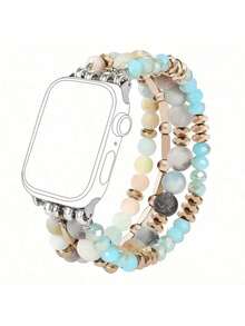 1 件手工串珠表带，兼容 41/40/38/42/44/45/46/49 毫米，闪亮水晶和宝石串珠松紧带，佩戴方便舒适，手链式表带适合 Apple SE/10/9/8/7/6/5/4/3/2/1 系列，礼物（仅表带） - 彩色 - 查看 17
