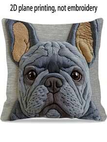 1pc French Bulldog Printed Pillow Case, 2D Embroidery-Like Graphic Throw Pillow Cover, 18x18 Inches, Soft & Comfortable, Machine Washable, Suitable For Decorating Living Room, Sofa, Bedroom, Pillow Insert Not Included - Multicolor - View 2