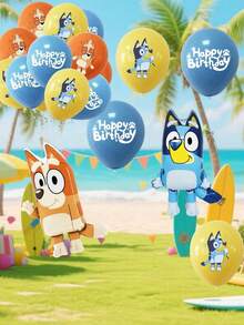 Bluey Birthday Party Decoration Cartoon Foil Balloons, Aluminum Foil Blue Cartoon Foil Balloons, Birthday Party, 1-9 Years Old Blue Number Latex Aluminum Film Balloon Decoration, Birthday, Wedding Party And Gathering Background Wall Decoration Halloween, Christmas - Multicolor - View 5