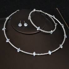 4 件水钻首饰套装：项链、耳环、手链 - XL-2140 銀色 - 查看 4