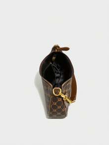 新款时尚经典多功能PU防水材质字母装饰设计，纯色新月形单肩包，链条腋下单肩包，女士钱包配樱桃吊坠装饰，优雅通勤包，适合购物、聚会，可斜挎 - 咖啡 - 查看 5