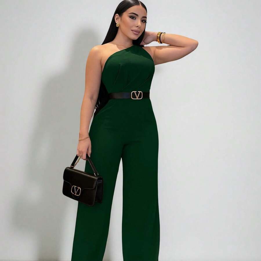 PALAZZO CON CINTURON SIN MANGAS, MONO JUMPSUIT LINDO, LARGO CON CINTURON MUJER FORMAL CASUAL FRESCO FRESCO TRABAJO CASUAL COMODO SEXY LINDO FORMAL - Verde - Ver 1