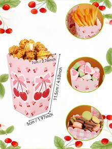 6 hộp đựng bỏng ngô chủ đề anh đào, kích thước 11,5x7x5,5cm, phong cách ngọt ngào và tươi mát/hộp đựng kẹo/hộp đựng đồ/hộp đựng bỏng ngô, thích hợp cho sinh nhật/tiệc tùng/lễ hội/mùa tựu trường/đám cưới. - Anh đào A - Xem 5