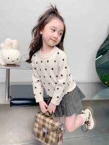 enmi bear Girls Fleece Sweater, Fashionable Knitted Warm Long Sleeve Top, Autumn/Winter - Camel - View 5