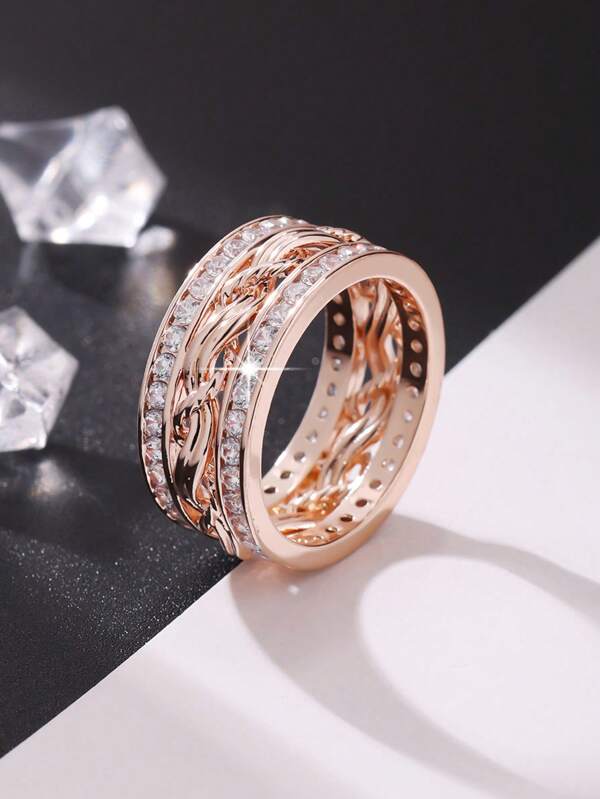 1pc Luxury High-Quality Sparkling Cubic Zirconia Wide Band Women's Wedding Ring - Perfect Ideal Jewelry Gift - Anniversary, Engagement, Wedding Band - Christmas, Valentine's Day Gift