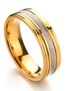 1 件永久不褪色格子水钻金色不锈钢戒指，情侣首饰，男友生日礼物