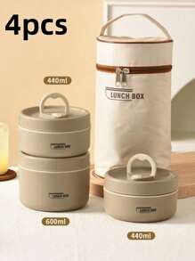 5件套304L不锈钢保温饭盒带储物袋和餐具，便携式双层密封便当盒，适用于办公室、学校