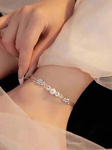 1pc 925 Sterling Silver Multi Layer Transfer Bead Bracelet Elegant & Gorgeous Simple & Fashionable Design Bracelet For Women, Ideal Choice For Date Night, Graduation Gift Or Daily Wear