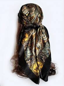 1pc Lenço de cabeça com estampa paisley para senhoras, lenço quadrado de cetim da moda adequado para festas e uso diário, pode ser usado como turbante, bandana ou lenço de pescoço, lenço, faixa de cabelo, bandana, faixa de cabelo, faixa de cabeça ideal para dar um toque especial ao seu visual