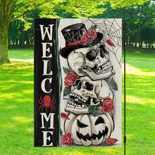 1PC Welcome Decor Garden Flag With Skull And Spider Web Design Perfect For Halloween Garden Displays In Bright Daylight Create A Spooky Atmosphere With Roses Jack Lantern And Elegant Top Hat 11.81x17.72inch - 彩色 - 查看 5